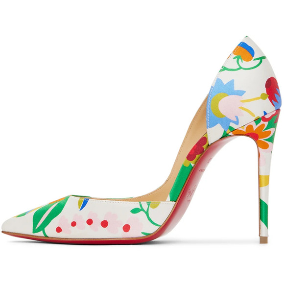 Christian Louboutin Iriza 100 Crepe Satin Bloomy Floral Pointed Heel Pump 37.5 - Picture 7 of 12